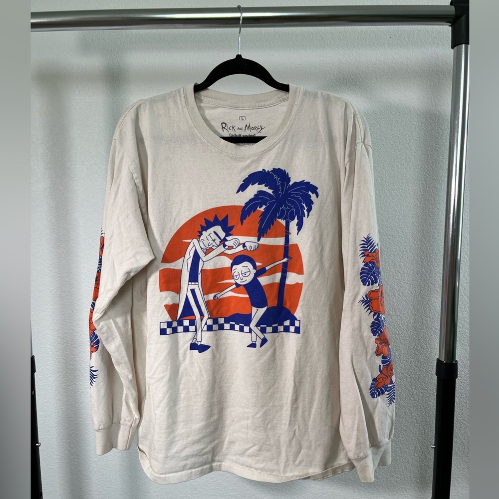 Rick and Morty Large Off White Long Sleeve T Shirt
